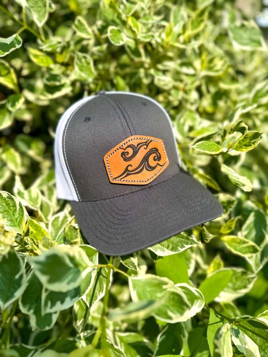 Waves Leather Patch SnapBack | Adjustable Unisex Hat Charcoal Charcoal_Wave_Leather_Patch_SnapBack_Hat