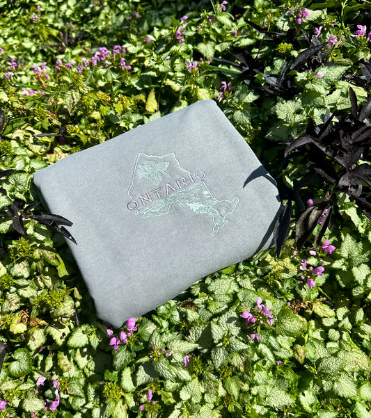 Ontario Embroidered Crewneck | Canadian Province Sweater Crewnecks Grey_Hand_Drawn_Ontario_Inspired_Sweatshirt