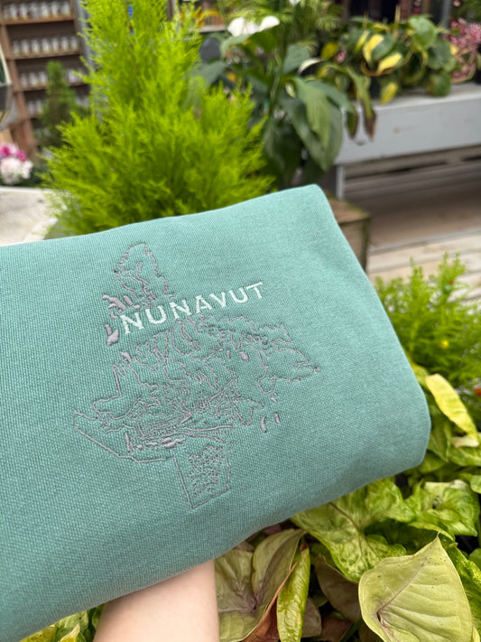 Nunavut Embroidered Crewneck | Canadian Territory Sweater Crewnecks Seafoam Seafoam_Nunavut_Embroidered_Crewneck