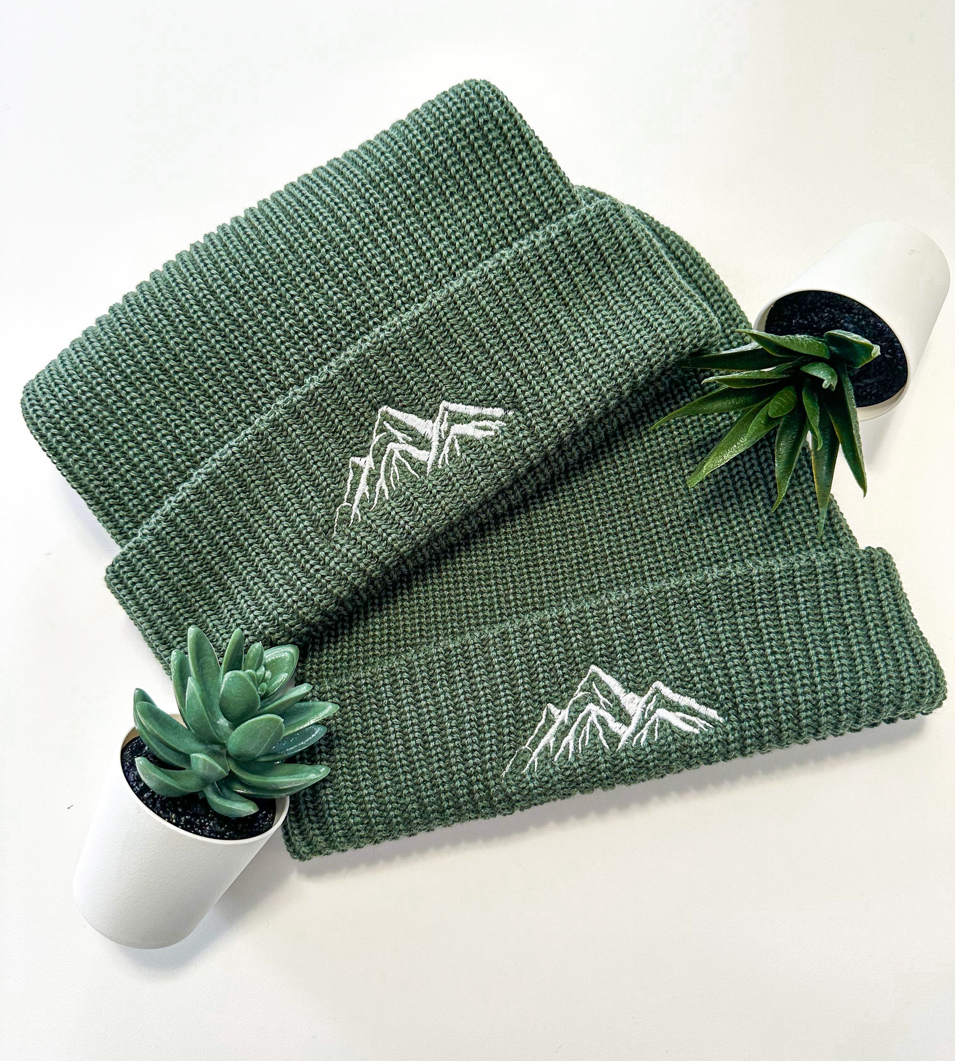 Mountain Embroidered Beanie | Cozy Knit Hat Alphine Green Alphine_Green_Woven_Acrylic_Mountain_Beanie