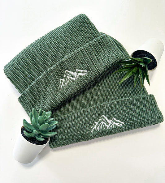 Mountain Embroidered Beanie | Cozy Knit Hat Alphine Green Alphine_Green_Woven_Acrylic_Mountain_Beanie