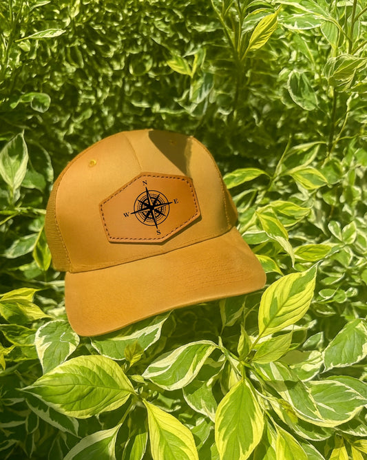 Compass Leather Patch SnapBack | Adjustable Unisex Hat Hats Caramel Caramel_Compass_Leather_Patch_SnapBack_Hat