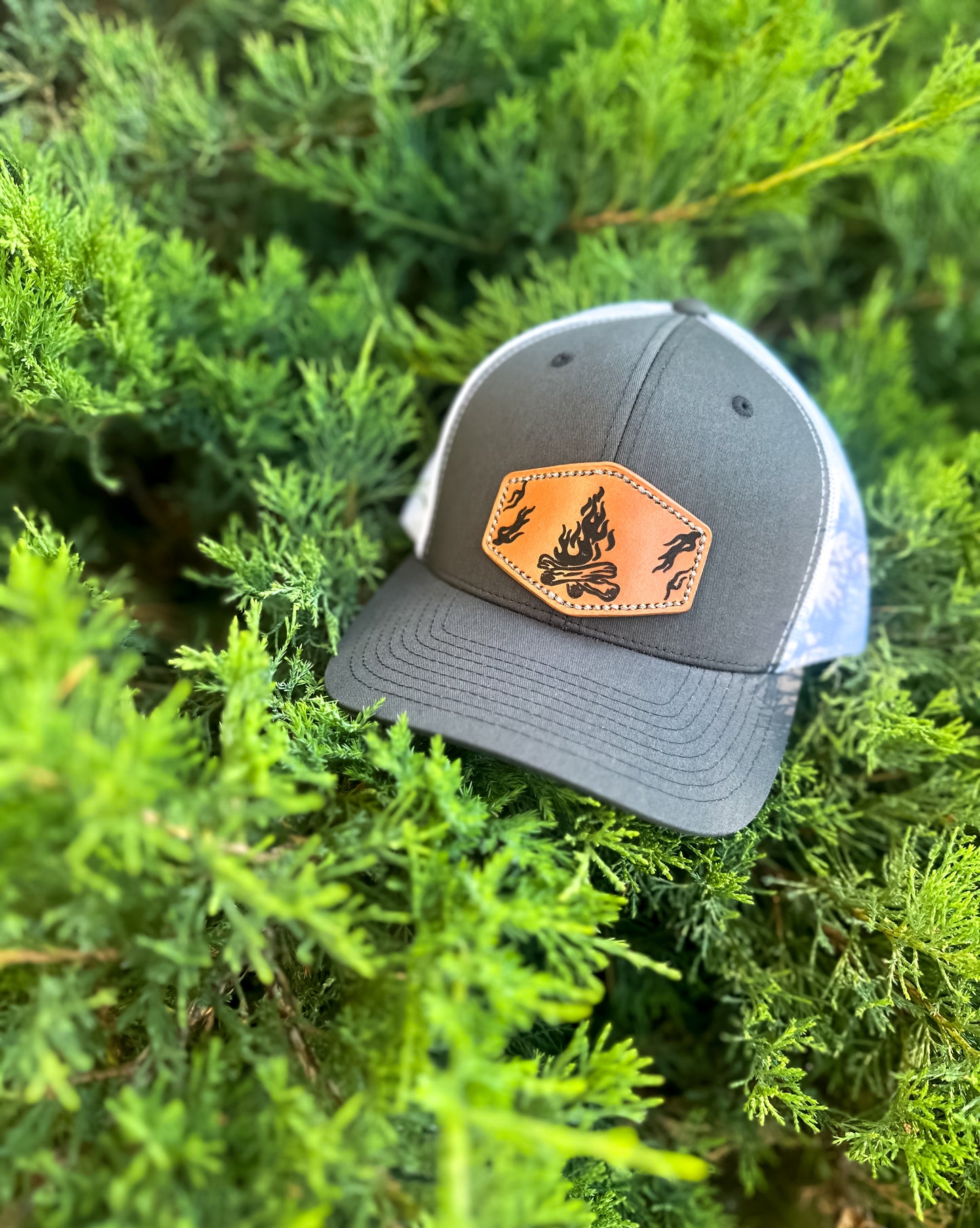 Campfire Leather Patch SnapBack | Adjustable Unisex Hat Charcoal Charcoal_Campfire_Leather_Patch_SnapBack_Hat