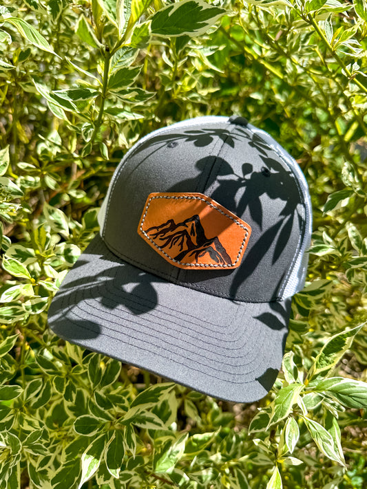 Mountain Leather Patch SnapBack | Adjustable Unisex Hat Hats Charcoal Charcoal_Mountain_Leather_Patch_SnapBack_Hat