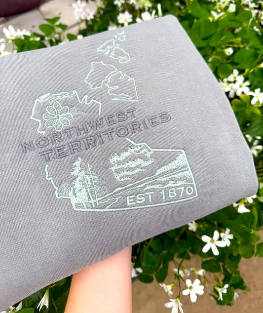 Northwest Territories Embroidered Crewneck | Canadian Territory Sweater Crewnecks Grey Grey_Northwest_Territories_Embroidered_Crewneck