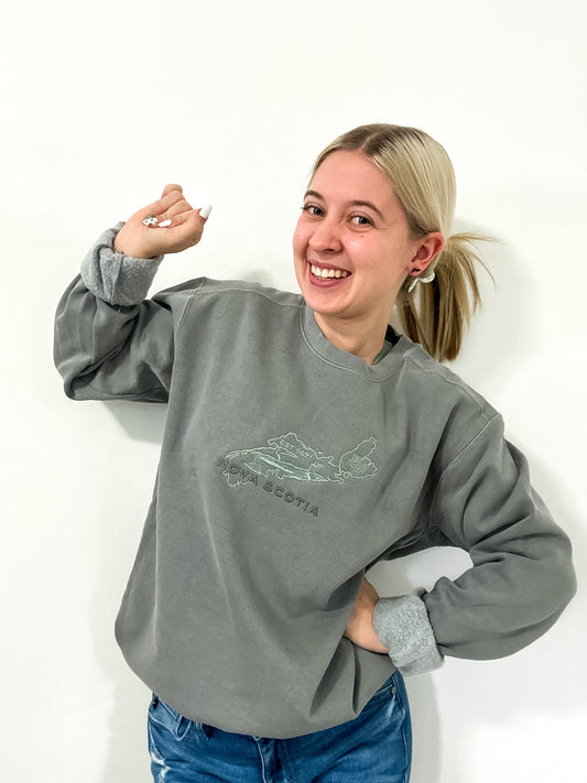 Nova Scotia Embroidered Crewneck | Canadian Province Sweater Crewnecks Grey Grey_Nova_Scotia_Embroidered_Crewneck