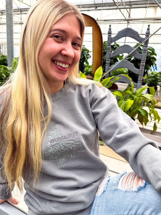 Nunavut Embroidered Crewneck | Canadian Territory Sweater Crewnecks Grey_Nunavut_Embroidered_Crewneck