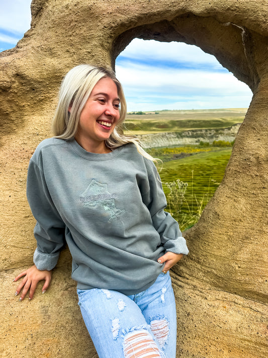 Ontario Embroidered Crewneck | Canadian Province Sweater Crewnecks Grey Grey_Ontario_Embroidered_Crewneck