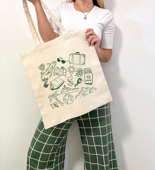 Travel Doodles Canvas Tote Bag | Aesthetic Reusable Shopper Canvas IMG-4841