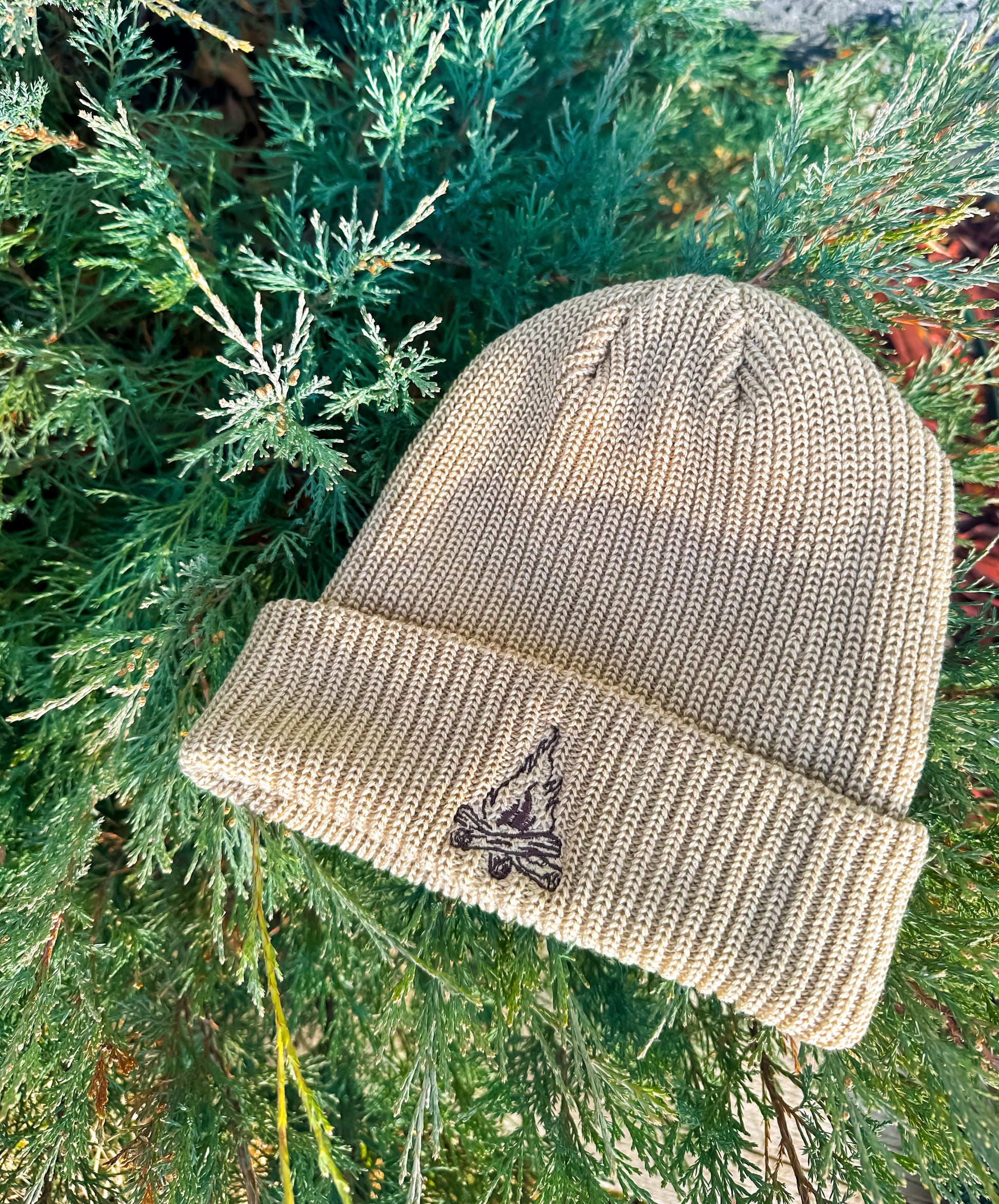 Campfire Embroidered Beanie | Cozy Knit Hat Hats Sandstone Sandstone_Woven_Acrylic_Campfire_Beanie
