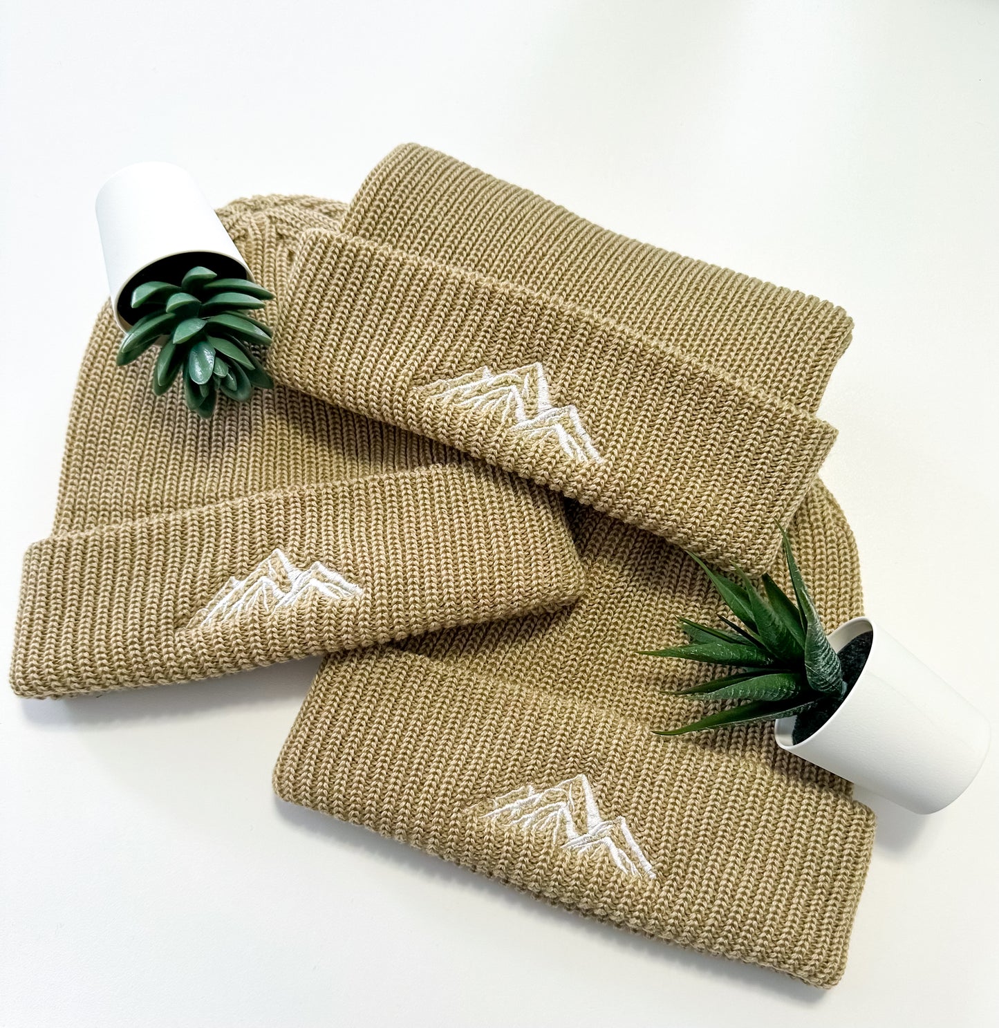 Mountain Embroidered Beanie | Cozy Knit Hat Sandstone Sandstone_Woven_Acrylic_Mountain_Beanie