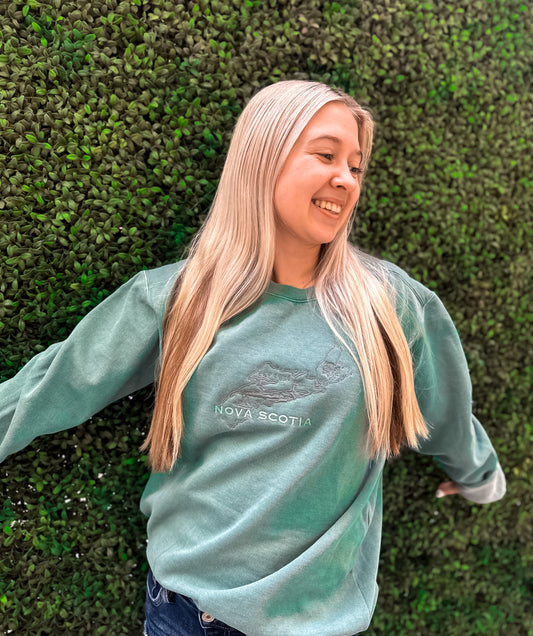 Nova Scotia Embroidered Crewneck | Canadian Province Sweater Crewnecks Seafoam Seafoam_Nova_Scotia_Embroidered_Crewneck