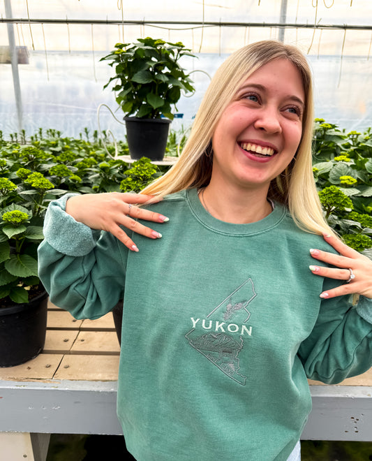 Yukon Embroidered Crewneck | Canadian Territory Sweater Crewnecks Seafoam Seafoam_Yukon_Embroidered_Crewneck