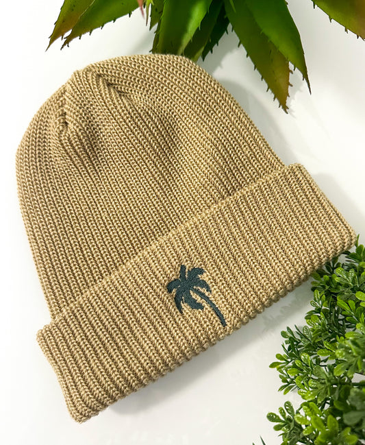 Palm Tree Embroidered Beanie | Cozy Knit Hat Sandstone StandStone_Woven_Acrylic_Palm_Tree_Beanie